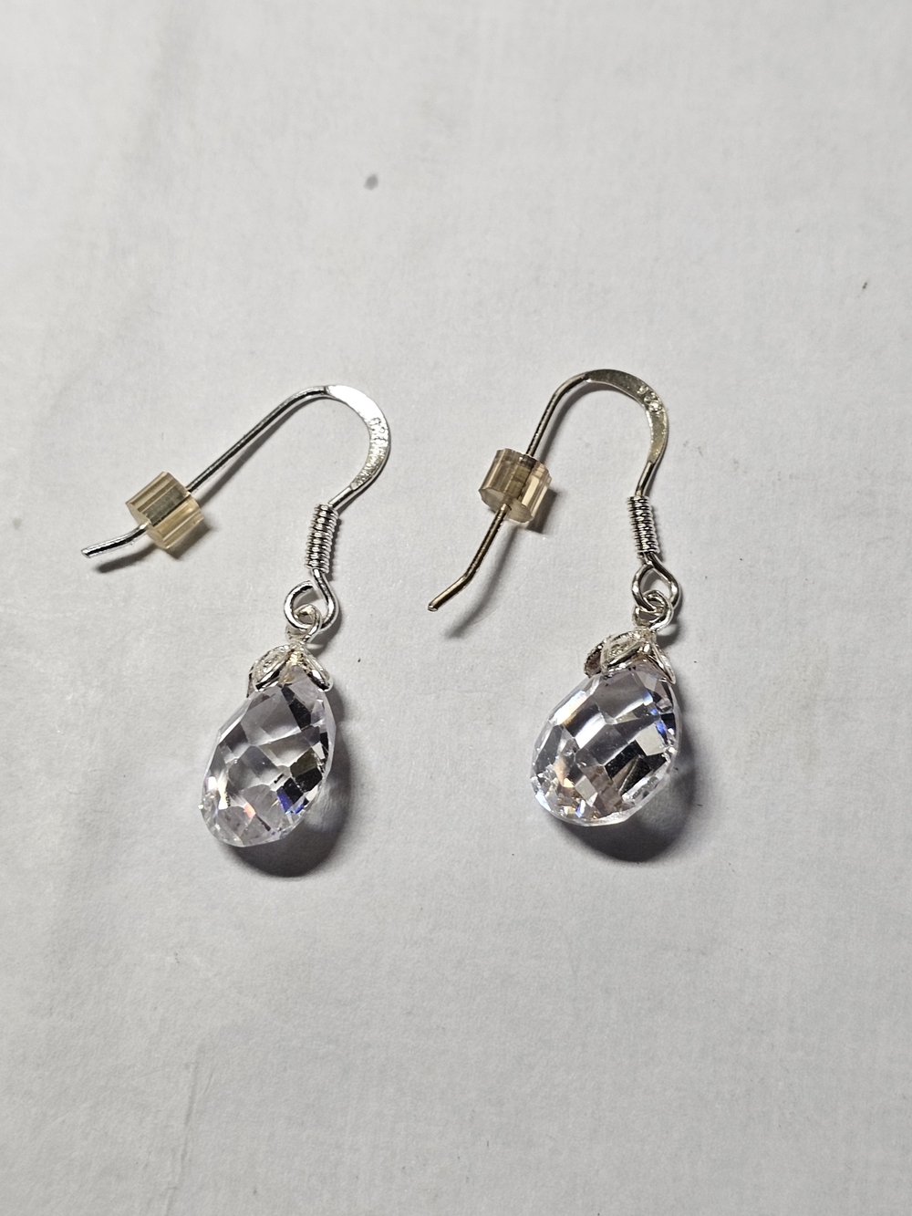 Sterling Silver 925 Crystal Teardrop Dangle Earrings -